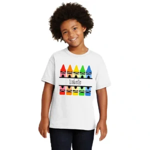 Personalized Crayon Toddler Shirt – Custom Name Back to School Tee – Preschool First Day of School Outfit for Boys & Girls