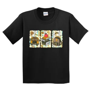 Retro Back To School Camouflage T-Shirt – Boys Camo First Day Tee – Vintage Camo School Outfit – Back To School Shirt with Bus and Backpack