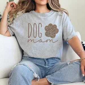 Dog Mom T-Shirt with Sleeve Name – Dog Lover Gift, Pet Owner Shirt for Women, Cute Fur Mama Tee, Mother's Day Outfit