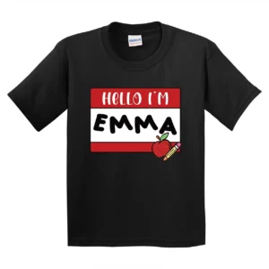Personalized Alphabet T-Shirt – Hello My Name Is Tag Tee | First Day of School Shirt | Custom Back to School Gift for Kids