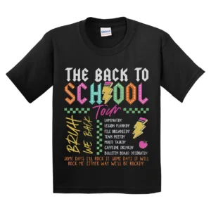 Retro Lightning Bolt ABCD Back To School Tour T-Shirt – Teacher Shirt – Boys Girls Kid Back to School Tee – Rock Band School Theme Shirt