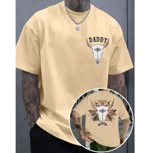 Rustic Aztec Cow Skull Shirt – Bull Skull Western Graphic Tee for Women – Rodeo Queen Gypsy Style T-Shirt – Country Boho Outfit