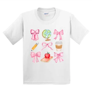 Pink Coquette Teacher Shirt Back To School Happy First Day T-Shirt - Unisex, Gift for Youth, Back To School