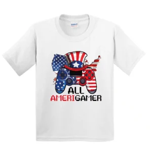 All AmeriGamer 4th of July Shirt – Patriotic Gaming Tee for Boys & Men – USA Gamer Independence Day T-Shirt – Fun July 4th Outfit