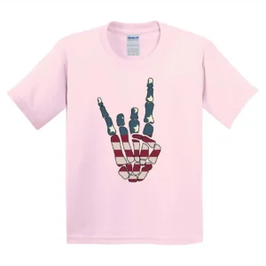 Rocker 4th of July Shirt – Baby, Toddler & Youth Tee – American Flag Skeleton Graphic – Cool Patriotic Skelly T-Shirt for Independence Day