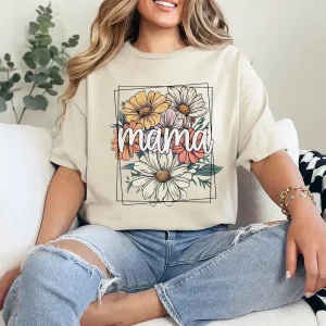 Floral Mama T-Shirt – Retro Flower Graphic Tee for Mom, Cute Mother's Day Gift Shirt, Trendy Mama Shirt for Women, Casual Mom Outfit