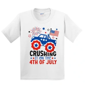 Crushing It On The 4th Of July Toddler T-Shirt – Patriotic Monster Truck Tee – Boho American Flag Youth Shirt – Happy Independence Day