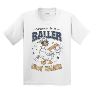 Wanna Be A Baller Shot Caller T-Shirt – Retro Baseball Shirt – Vintage Baseball Quote – Baseball Boy Tee – Funny Batter Batter Swing