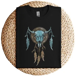 Bull Skull Dream Catcher T-Shirt – Western Rodeo Cowboy Cowgirl Boho Sleeveless Shirt – Country Summer Graphic Top