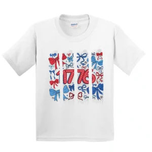 Cute 1776 Brushstroke USA Youth T-Shirt – Comfort Colors 4th of July Tee – Patriotic Bow Girl Shirt – Independence Day Gift for Kids