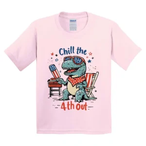 4th of July Dinosaur T- Shirt Chill The 4th Out – Funny Retro Toddler Kids Tee, Black Summer Shirt, Cute Independence Day Outfit