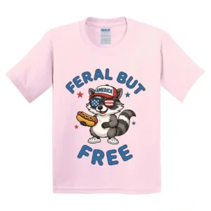 Feral But Free Toddler Shirt – Cute Raccoon 4th of July Kids Tee – Patriotic Boys Girls Merica Shirt – American Pride Toddler Outfit