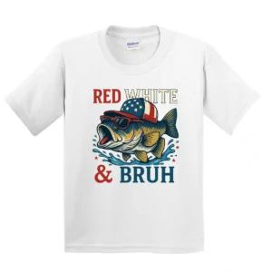 Red White and Bruh Fishing Shirt – Funny 4th of July Tee for Boys – Patriotic USA Kid’s Shirt – Independence Day Gift Tee