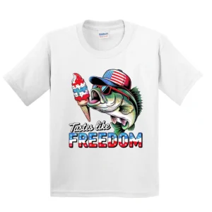 4th of July T-Shirt – Taste Like Freedom Fishing Tee – Toddler Boy or Girl Patriotic USA Shirt – Funny Retro American Outfit