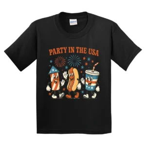 Retro 4th of July Kids T-Shirt – Party in the USA Toddler Tee – Patriotic Baby Bodysuit – Independence Day Natural Gift Tee for Kids