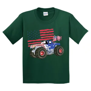 Monster Truck July 4th Shirt for Boys – Patriotic USA Flag Tee – American Boy 4th of July Shirt – Red White and Blue Truck T-Shirt