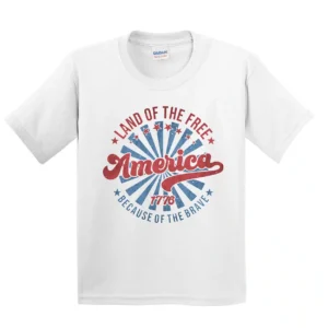 Land of the Free Because of the Brave Toddler T-Shirt – 4th of July Shirt – Memorial Day USA Flag Tee – Patriotic Independence Day Shirt