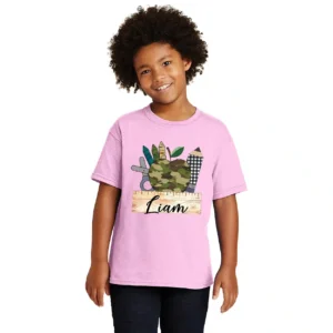 Camo Apple Plaid Pencil Boys Back to School Shirt – Personalized Name Tee – Custom First Day of School Shirt
