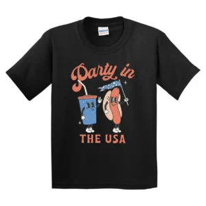Party In The USA Toddler T-Shirt – Retro Hot Dog & Drink 4th of July Tee – Boho Patriotic Kids & Youth Shirt – Cute Independence Day Outfit