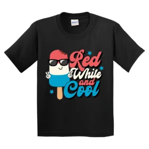 Red, White and Cool 4th of July Kids Shirt – Popsicle Patriotic Toddler Tee – Retro USA Shirt for Boys and Girls – Independence Day Outfit