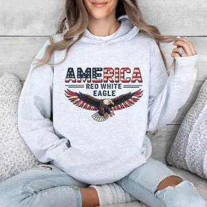 Red White Blue Eagle 4th of July Hoodie – Patriotic Graphic Pullover, America Independence Day Freedom Hoodie