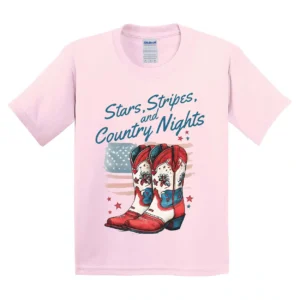 4th of July Kids T-Shirt – Patriotic Cowgirl T-Shirt, Country Girl Summer Tee, Independence Day Outfit for Girls, Western Style