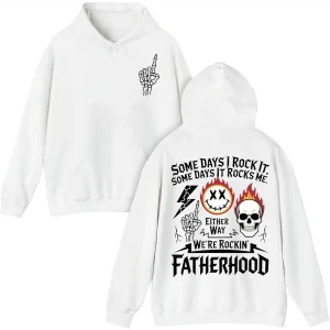 Rocker Dad Skeleton Hoodie – Some Day I Rock It Some Day It Rocks Me – Funny Father's Day Gift for Bonus Dad