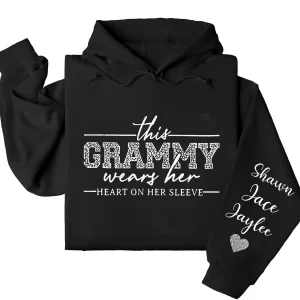 Personalized Grammy Wears Her Heart On Her Sleeve Hoodie  – Leopard Print GrandmaShirt, Cute Gift for Grammy