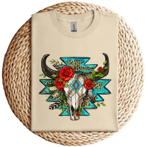 Turquoise Boho T-Shirt – Southwestern Style Graphic Tee – Vintage Bohemian Design – Casual Summer Top – Festival & Country Outfit