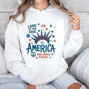Graffiti Statue of Liberty Hoodie – 4th of July USA Flag Pullover, American Girl Patriotic Independence Day