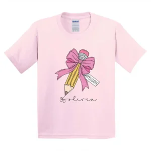 Girls Back to School Kids Shirt – Personalized First Day of School Tee – Custom Name Preschool Tee – Minimalist Pencil & Bow Toddler T-shirt