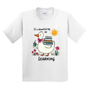 Funny Goose Back to School T-Shirt – It’s a Beautiful Day for Learning Tee – Cute First Day of School Toddler Preschool Student Outfit
