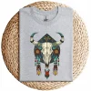 Cow Bull Skull T-Shirt – Native American Feathers Design – Southwestern Tribal Graphic Tee – Boho Western Style Sleeveless Shirt