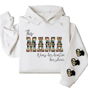 Western Mama Wears Her Heart on Her Sleeve Hoodie – Personalized Aztec Heart & Horse Graphic, Cowboy Font, Mother’s Day or Birthday Gift