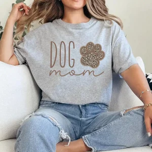 Dog Mom T-Shirt with Sleeve Name – Dog Lover Gift, Pet Owner Shirt for Women, Cute Fur Mama Tee, Mother's Day Outfit