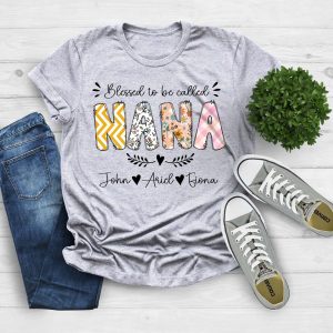 Personalized Grandma Shirt - Blessed to Be Called Nana with Kids' Art & Flower - Custom First Time Grandma T-Shirt