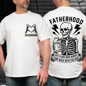 Father's Day T-Shirt, Just A Dad Who Came Back With The Milk, Funny Dad Shirt, Skeleton Fatherhood Shirt, Gift for Husband