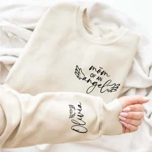 Custom Sweatshirt for Mom, Mother's Day Gift for Mama, Mom Of An Angel, Mama Sweatshirt with Kids Name on Sleeve