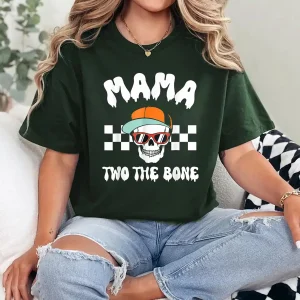 Mama Two The Bone Skeleton Halloween 2nd Birthday Mom Mommy T-Shirt - Unisex, Gift for Halloween Day,  Gift for Mama