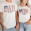 4th of July Mom Dad Est 2024 Shirt Couple Fourth of July T Shirts Dad Est 2024 T-Shirt Custom Mom Est 2024 TShirt Gift for Expecting