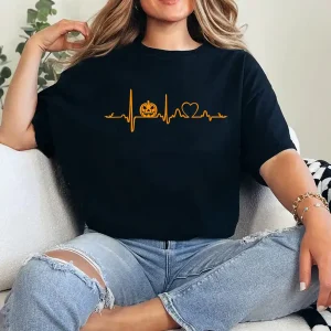 Pumpkin Heartbeat Halloween T-Shirt - Unisex, Gift for Halloween Day,  Gift for Mama