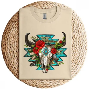 Turquoise Boho T-Shirt – Southwestern Style Graphic Tee – Vintage Bohemian Design – Casual Summer Top – Festival & Country Outfit