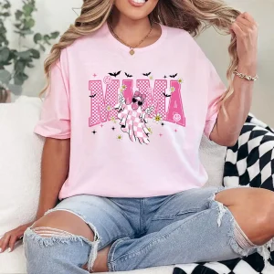 Mama Halloween Cute Ghost Trendy Checkered Pink Men Women T-Shirt - Unisex, Gift for Halloween Day,  Gift for Mama
