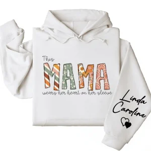 This Mama Wears Her Heart on Her Sleeve Hoodie – Custom Kids Names Hoodie for Mom