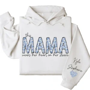 This Mama Wears Her Heart on Her Sleeve Hoodie – Custom Hoodie with Kids’ Names, Personalized Mother’s Day Gift for Mama