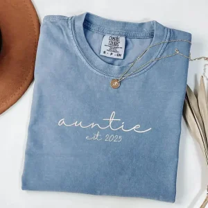 Auntie Est T-Shirt, Custom Aunt, Pregnancy Reveal to Aunt, New Aunt Gift, Pregnancy Announcement Gift Shirt