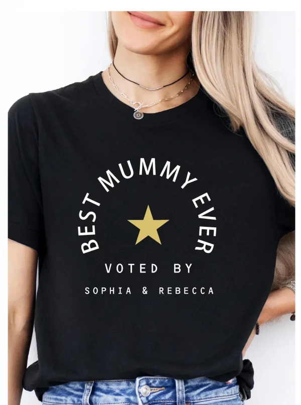 Best Mummy ever voted by add kids names Custom mum T Shirt Mothers Day Gift