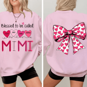 Blessed To Be Called Mimi Heart Bow - Personalized Sweatshirt With Design - Meaningful Gifts For Grandma, Mom, Wife