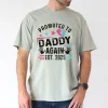 Casual Cotton T Shirt with Promoted to Daddy Again Est. 2025 Print Crew Neck Short Sleeve Regular Fit All Season Knit Fabric Tee for Daily Casual Wear 220gm2 1