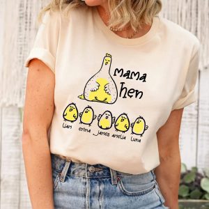 Custom Chicken Mom T-Shirt With Kids Names, Mama Hen Personalized Mom, Mother's Day Shirt, Custom Kid's Names Mom Shirt, Gift For Mom
